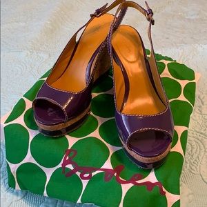 Boden Patent Leather Purple Wedge Sandals
